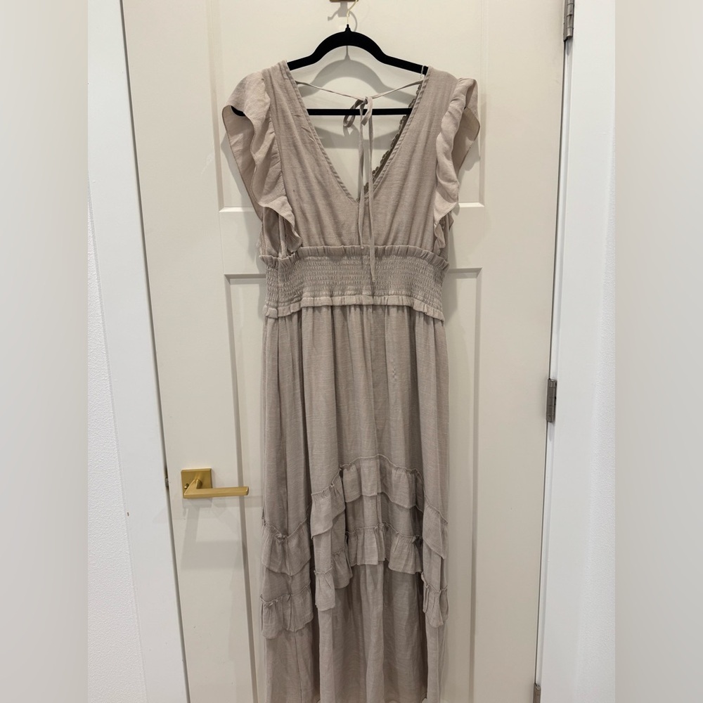 JGEE Elegant Beige Ruffle Maxi Dress Size XL